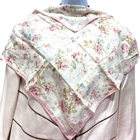 Unused Polo Ralph Lauren Mini Scarf cotton 20" light pink peach green roses(87) - Picture 2 of 5
